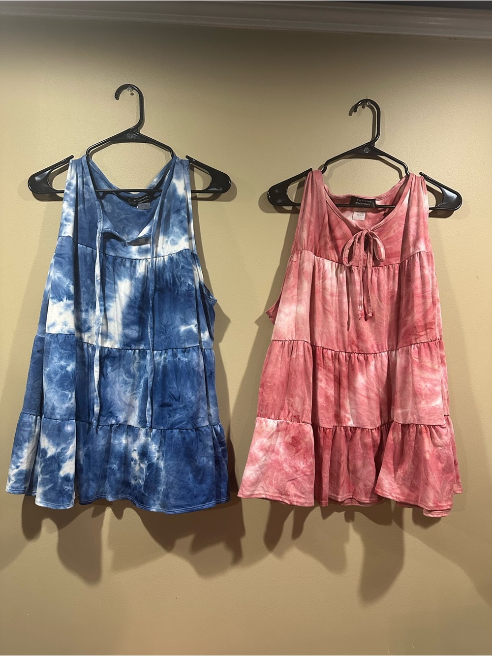 Women’s Tie-Dye Tiered Tank Dress - Blue or Pink